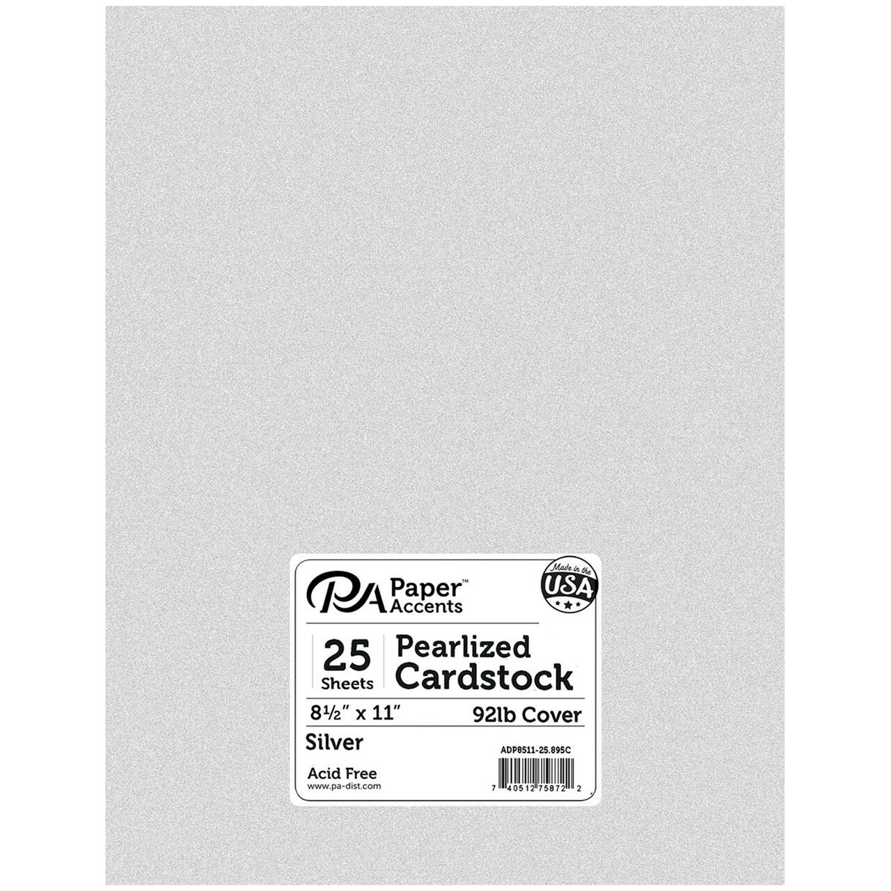 PA Paper Accents Pearlized Cardstock 8.5" x 11" Silver, 92lb colored cardstock paper for card making, scrapbooking, printing, quilling and crafts, 25 piece pack